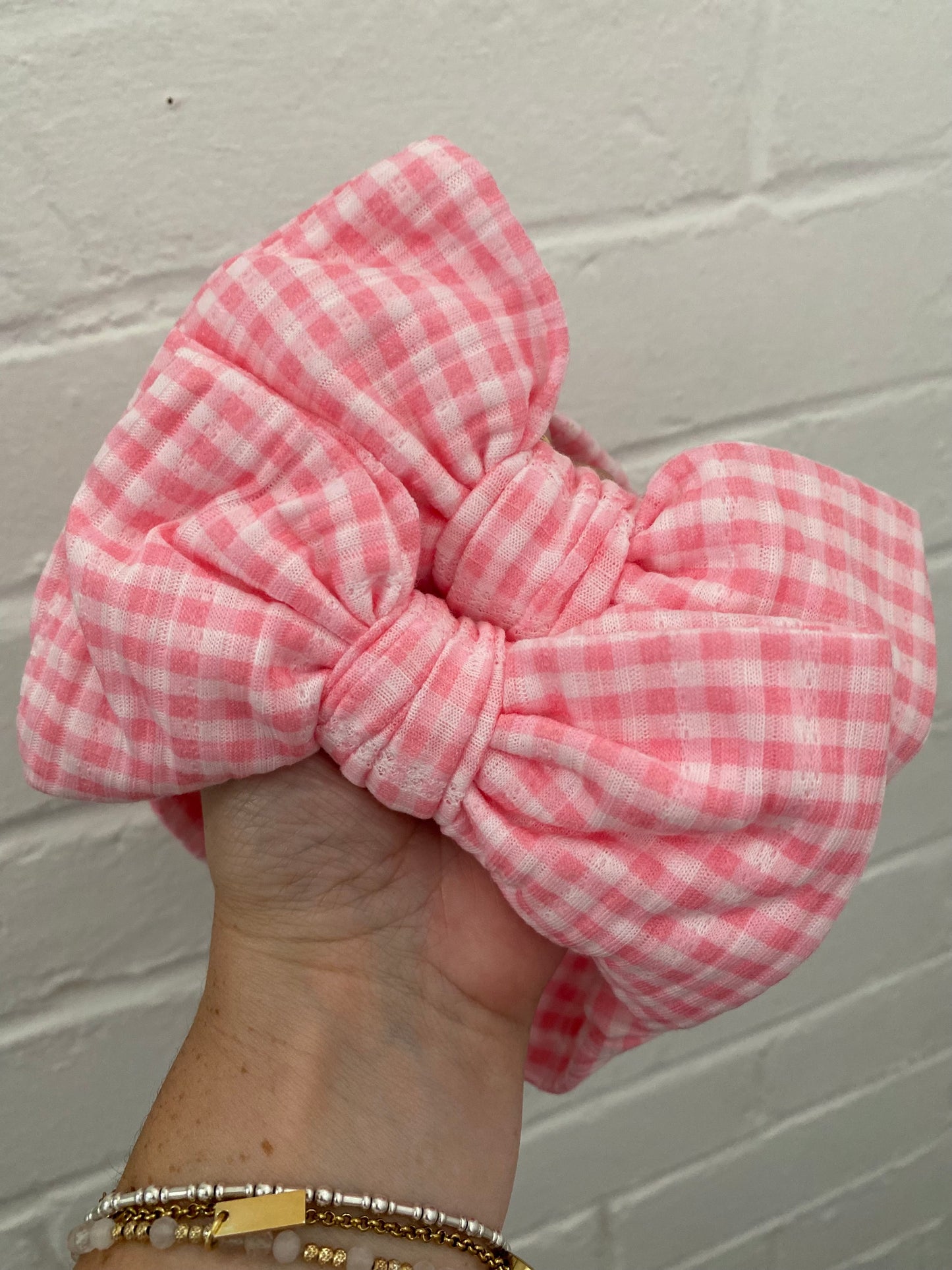 Pink Gingham Oversized Topknot