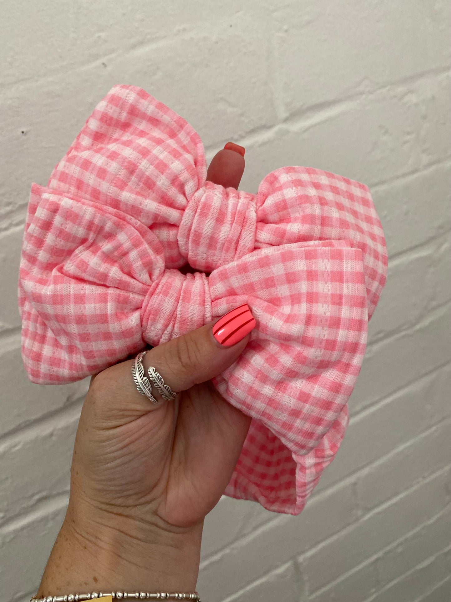 Pink Gingham Oversized Topknot